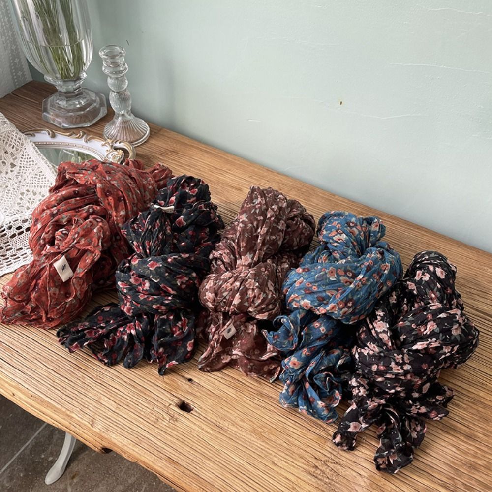 Écharpe florale en coton et lin, écharpe carrée plissée imprimée, marque de luxe de styliste, Vintage, automne et hiver