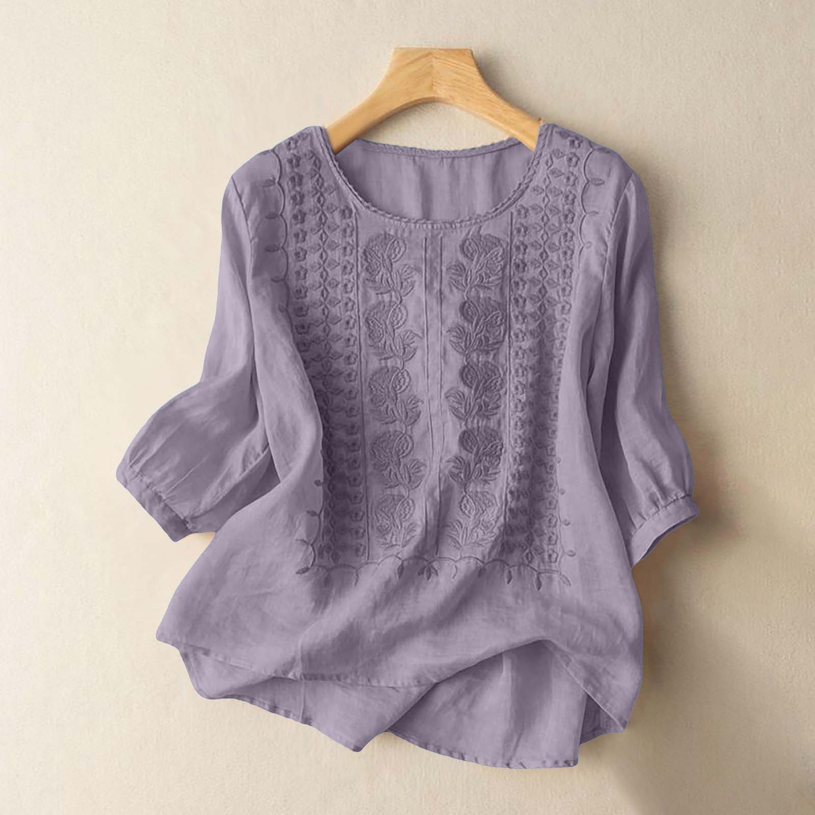 Été Vintage chemises élégant OL travail Blouse femmes coton et lin Blouses 3/4 manches tunique hauts broderie Blusas Femme