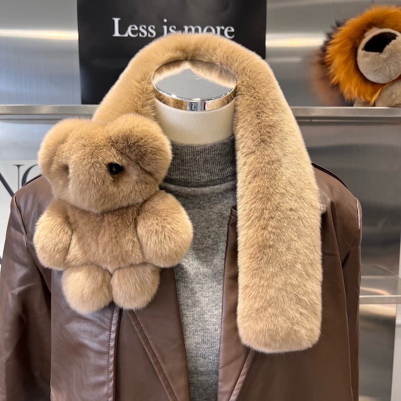 Hiver chaud femmes naturel Rex fourrure de lapin qualité Double fourrure ours poupée écharpe grande taille châle luxe femme foulards foulard