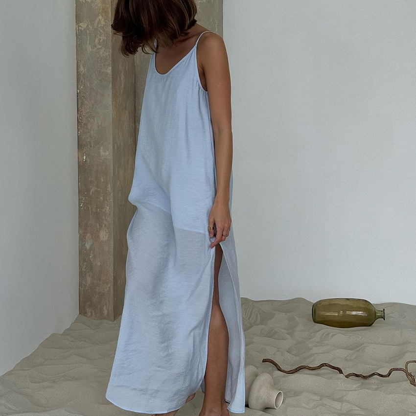 Robe élégante à bretelles pour la maison, ample, pour femmes, Simple, douce, confortable, Cool, plage, rosée, robe dos nu en forme de V, printemps et été