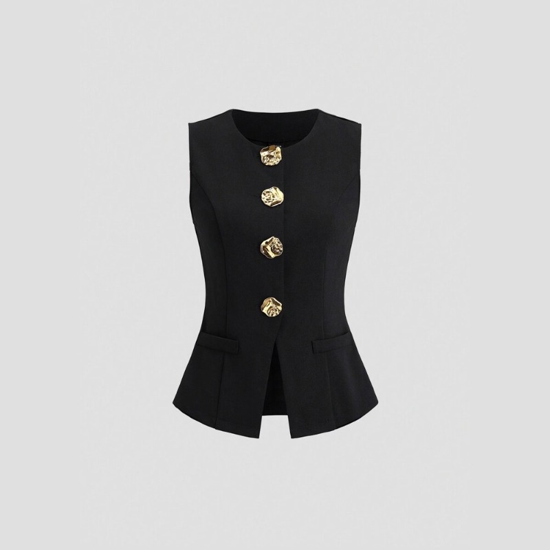 Ensemble gilet sans manches pour femmes, avec tempérament à la mode, col rond, coupe cintrée et vêtements amincissants, 2025
