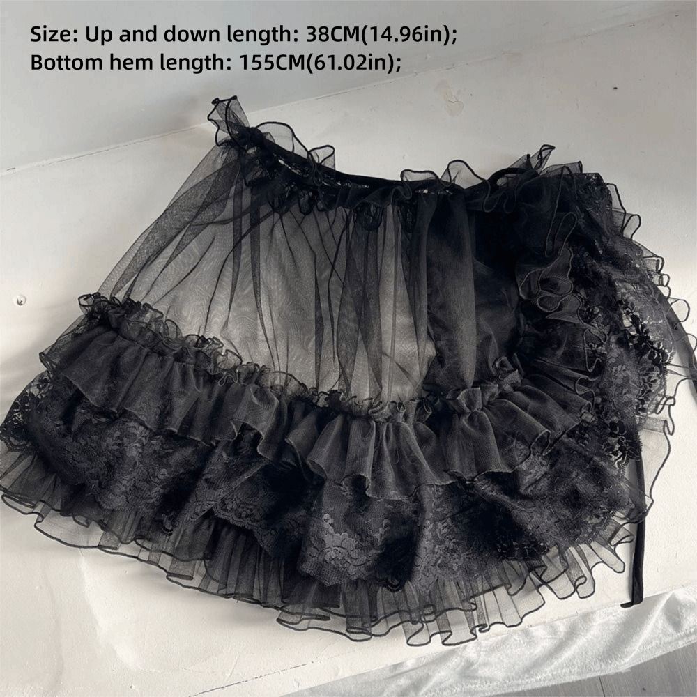 Nouveau Châle Court Lolita Créatif Blanc et Noir en Dentelle et Tulle à Volants, Cape Princesse Transparente Ouverte sur le Devant, Style Français, pour Femme