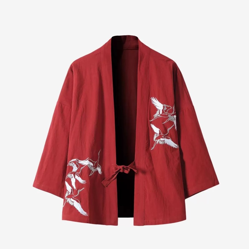 Veste Haori brodée de Style japonais pour hommes, en lin et coton mélangé, Robe Kimono, manteau ouvert sur le devant, vêtements d'extérieur amples