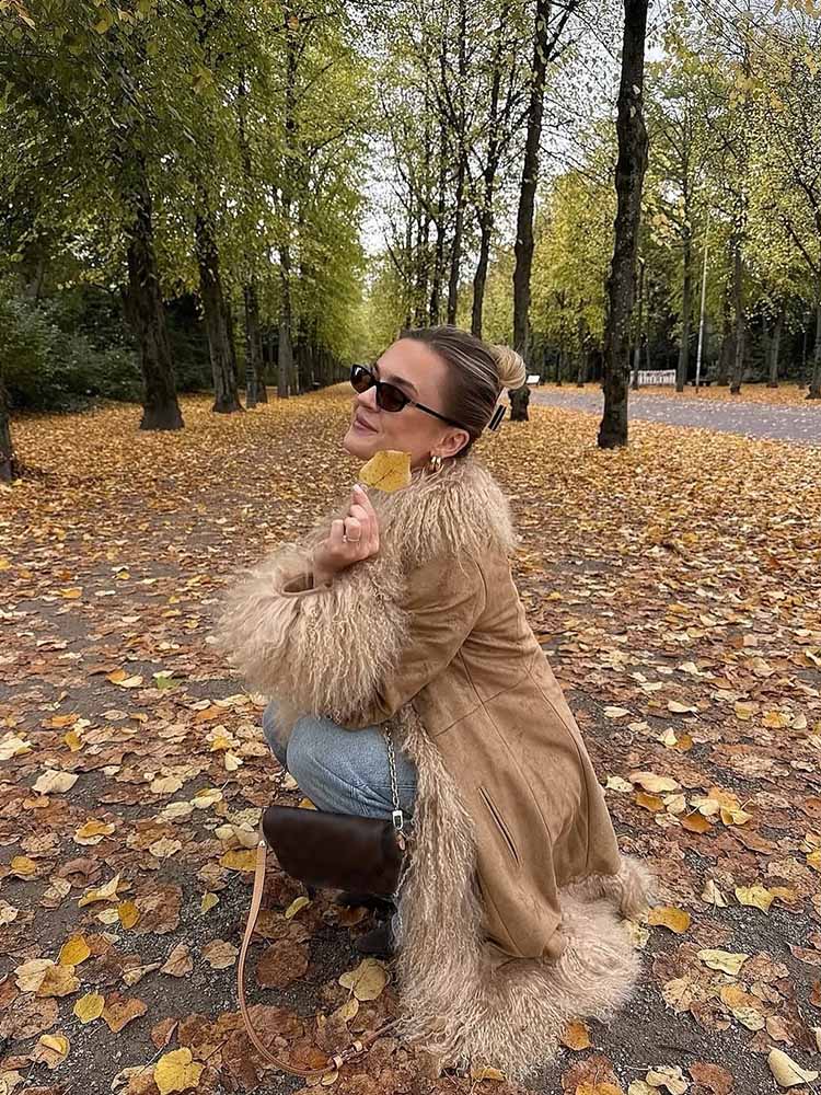 HH femme décontracté manches longues pardessus femme début du printemps tendance mode daim fourrure épissage Shaggy décoration manteau de longueur moyenne