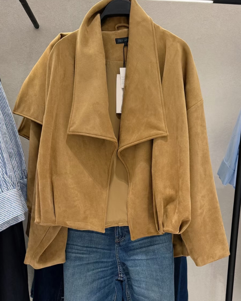 Manteau enveloppant en suède texturé pour femme, nouvelle collection printemps 2026, veste décontractée chic pour femme