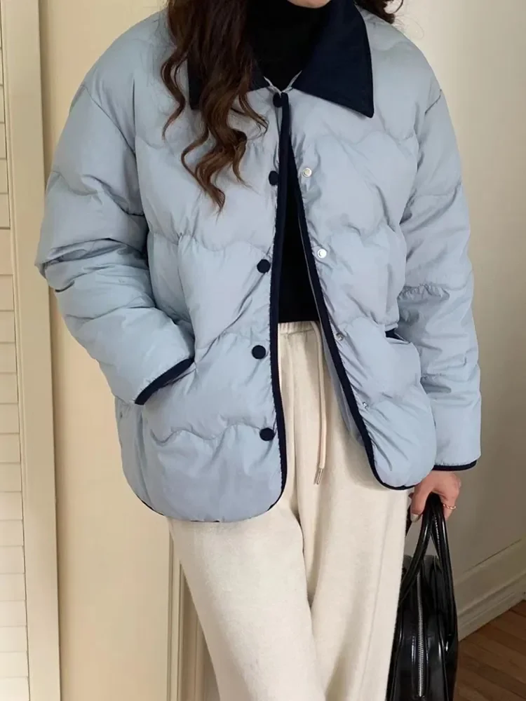 Veste matelassurera en coton à simple boutonnage pour femme, manteau monochrome, manches longues, chaud, mode coréenne, décontracté, automne, hiver