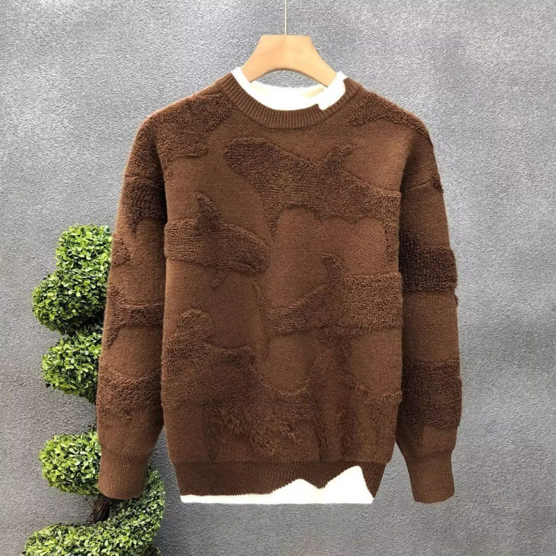 Pull à manches longues et col rond pour homme, couleur unie, décontracté, assorti avec tout, chaud et simple, nouvelle mode automne hiver