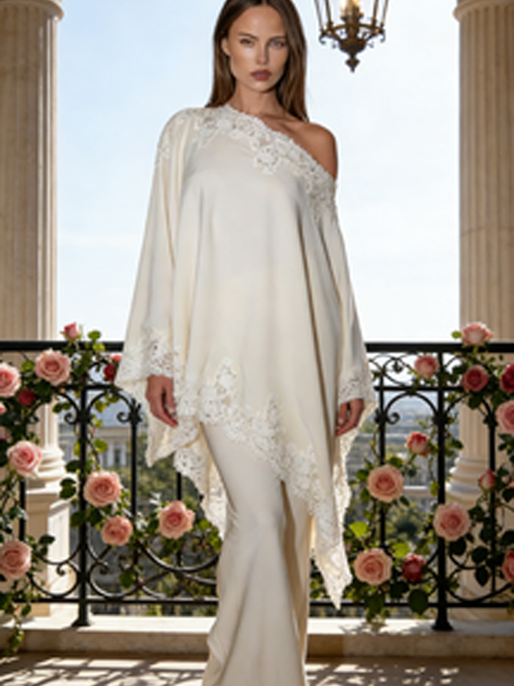 Ensemble chic chemise et jupe longue sirène taille haute en satin avec patchwork de dentelle pour femme – Tenue de soirée élégante printemps 2026