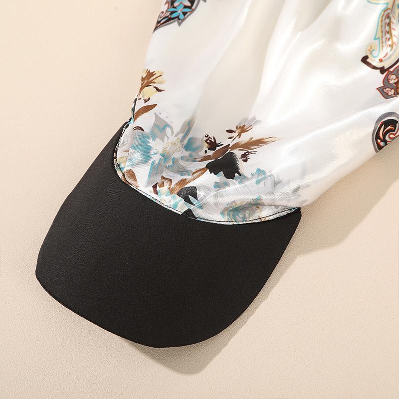 Chapeau foulard en soie satinée pour vacances, avec bord imprimé, chapeau de soleil et bandeau, écharpe carrée élégante 2 en 1