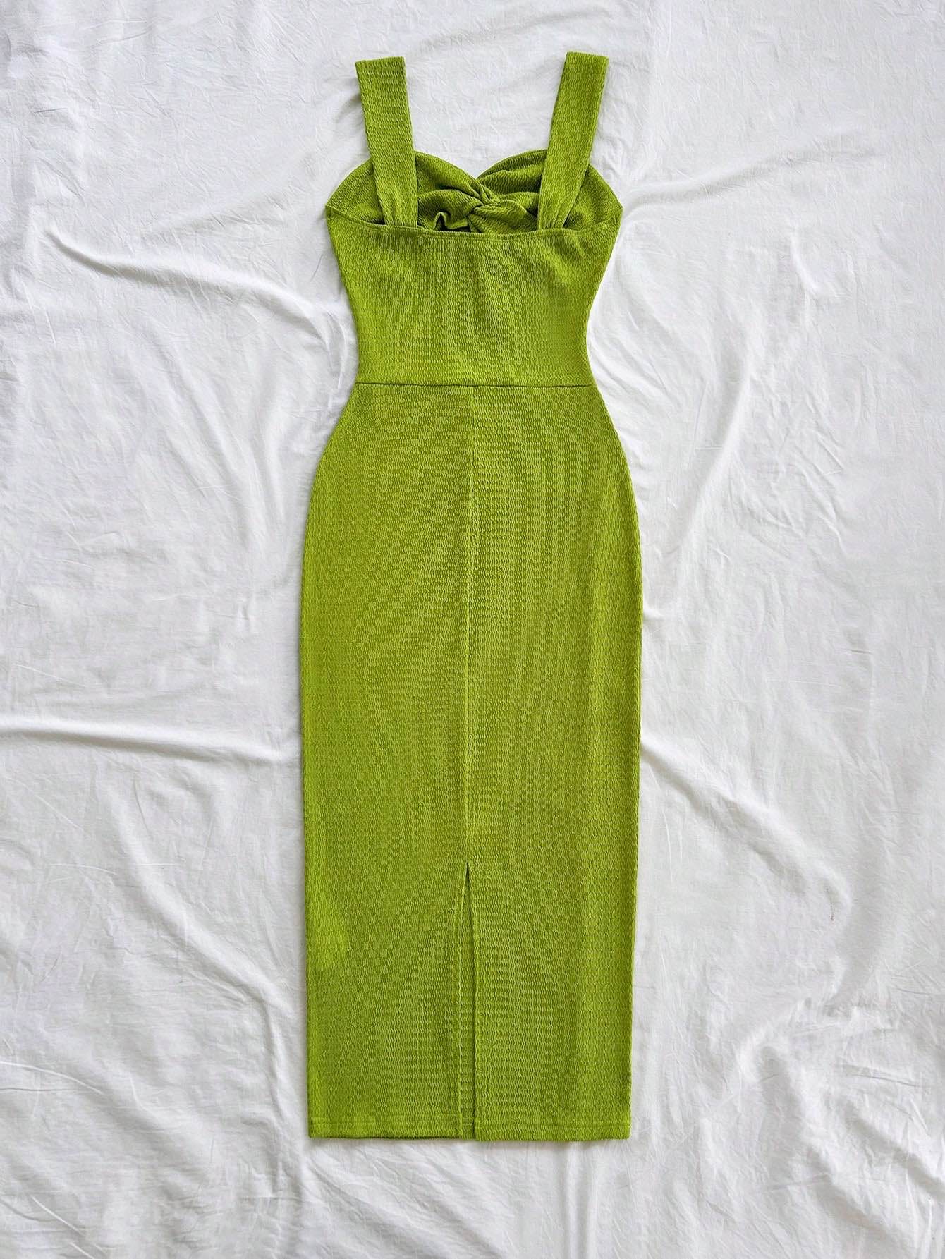 Robe longue élégante pour femme, robe maxi à bretelles épaisses avec fronces torsadées à l'avant et fente à l'arrière