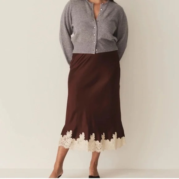 Femmes soie Satin demi-glissement jupes longues dentelle Patchwork taille élastique jupe longue élégante soyeuse fluide une ligne jupes mi-longues