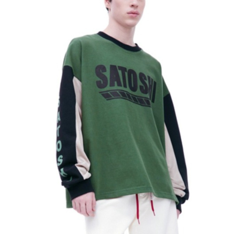 T-shirt à manches longues Satoshi T bleu, nouvelle arrivée, en coton, pour hommes et femmes, col rond, coupe oversize, effet délavé