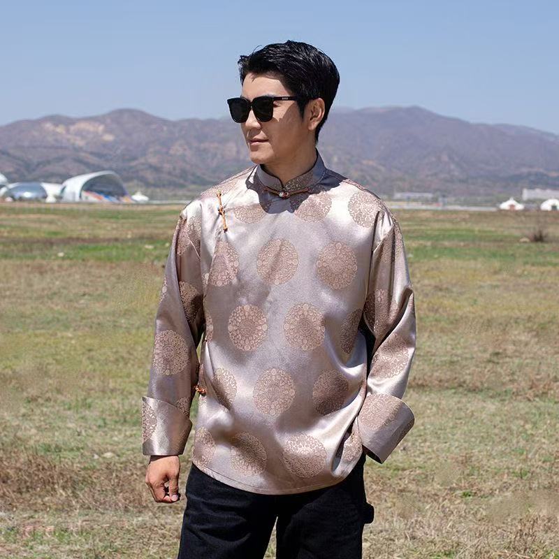 Vêtements pour hommes mongols classiques Style National Mongo prairie chemise à manches longues traditionnel culturel mâle quotidien hauts à la mode