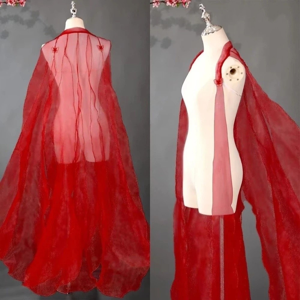 Cape en organza de style ancien avec bretelles, châle long de style chinois pour fête, tenue de danse féerique, costume de danse, cape fluide
