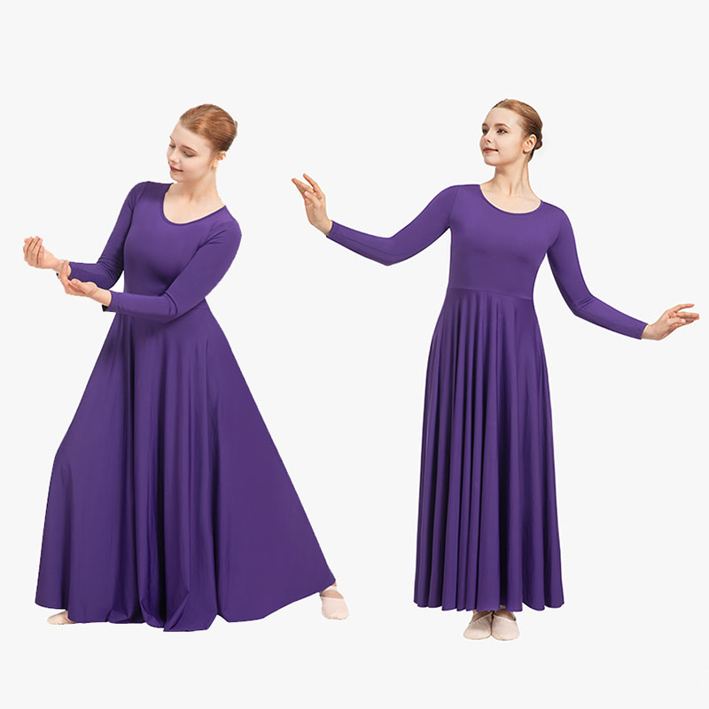 Robe de danse d'éloge à manches longues pour femmes, coupe ample, pleine longueur, vêtements de danse lyrique liturgique pour église, Costume de culte