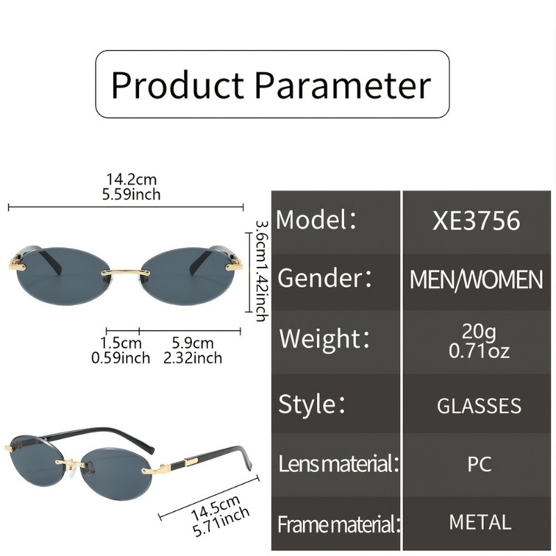 Lunettes ovales élégantes sans monture pour hommes et femmes, parfaites pour les fêtes décontractées et les activités quotidiennes