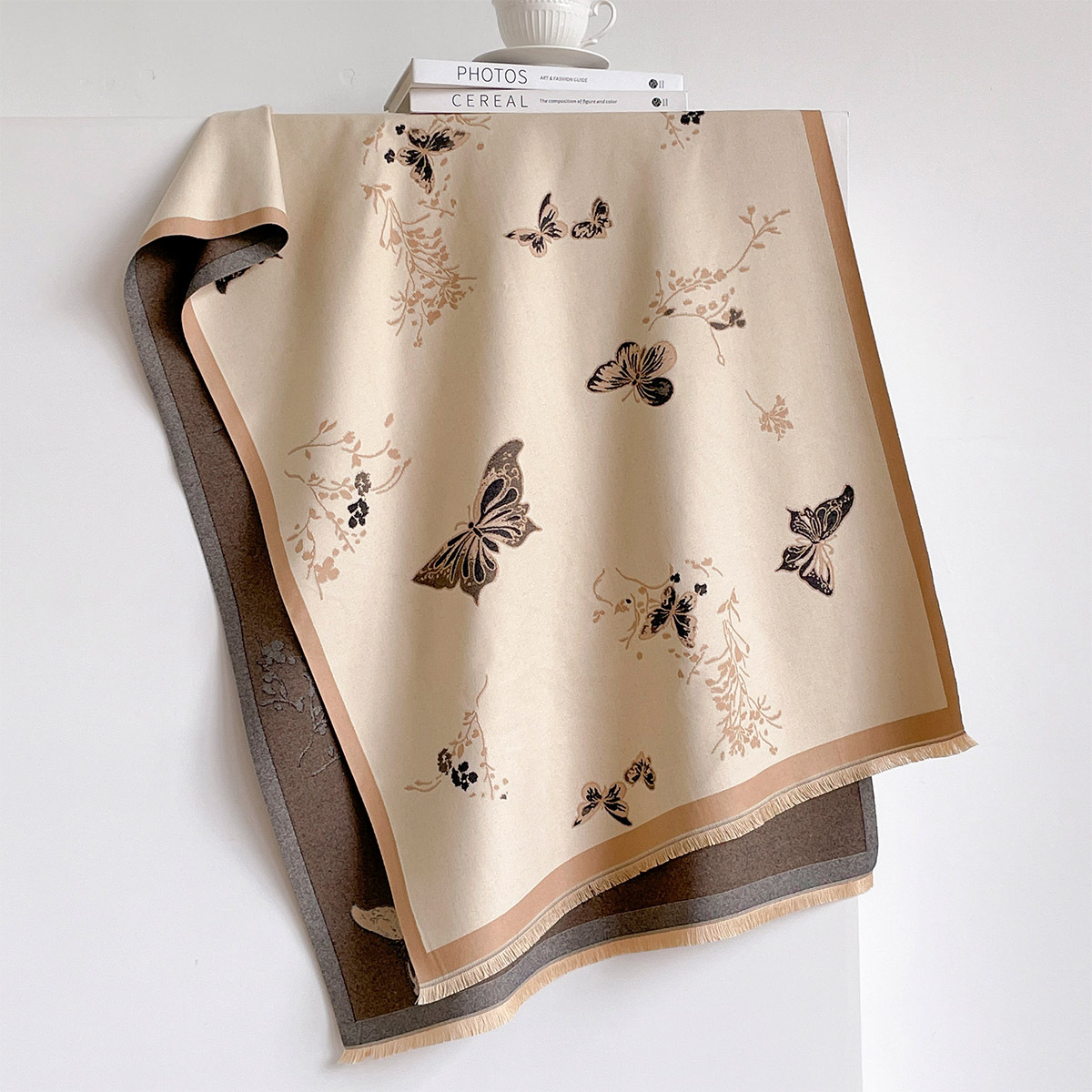 Écharpe en imitation cachemire pour femmes, à franges, épaisse et chaude, réversible, imprimée, pour l'hiver, type pashmina, grande couverture enveloppante.