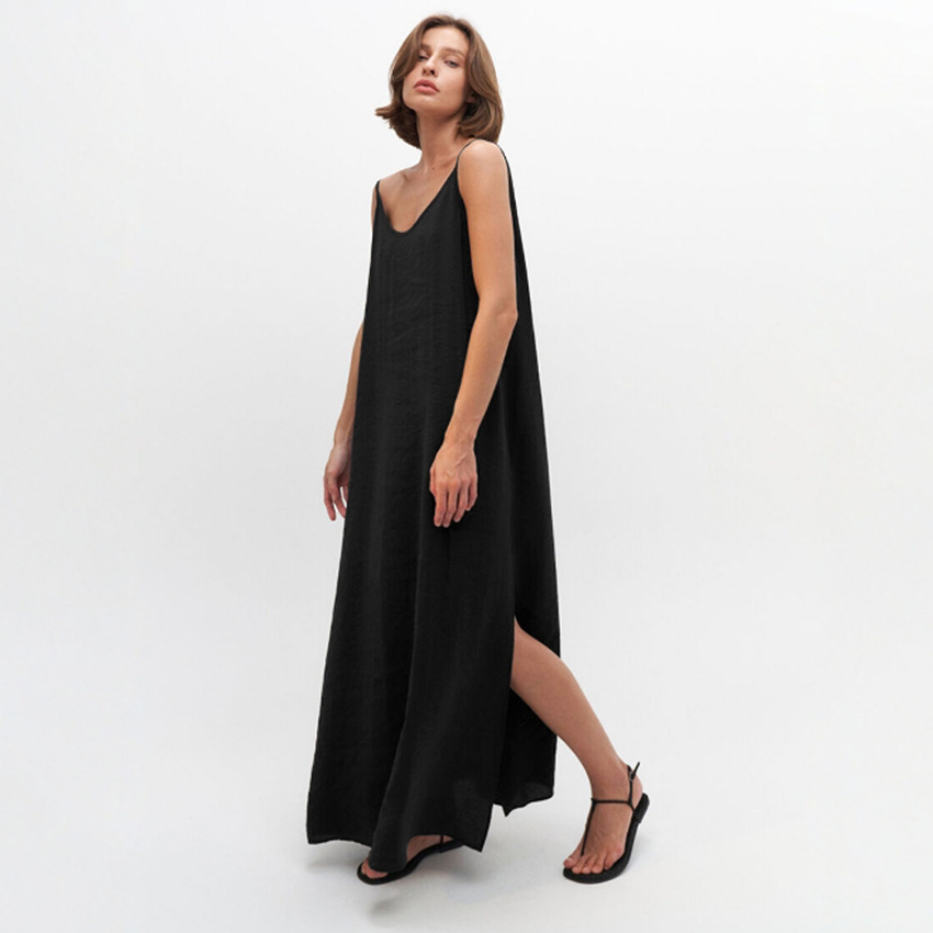 Robe élégante à bretelles pour la maison, ample, pour femmes, Simple, douce, confortable, Cool, plage, rosée, robe dos nu en forme de V, printemps et été