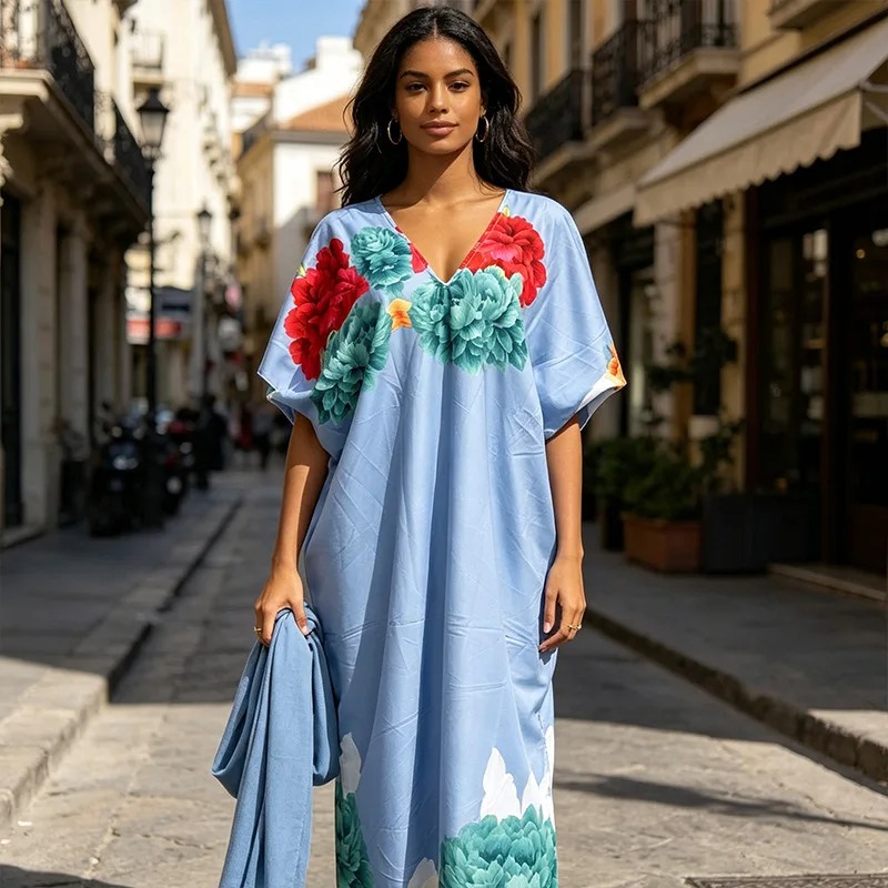 Nouvelle Robe Imprimée Africaine en Coton pour Femme, Grande Écharpe à Paillettes Diamantées, Style Ethnique Bubu, Ample et Respirante, Collection 2026