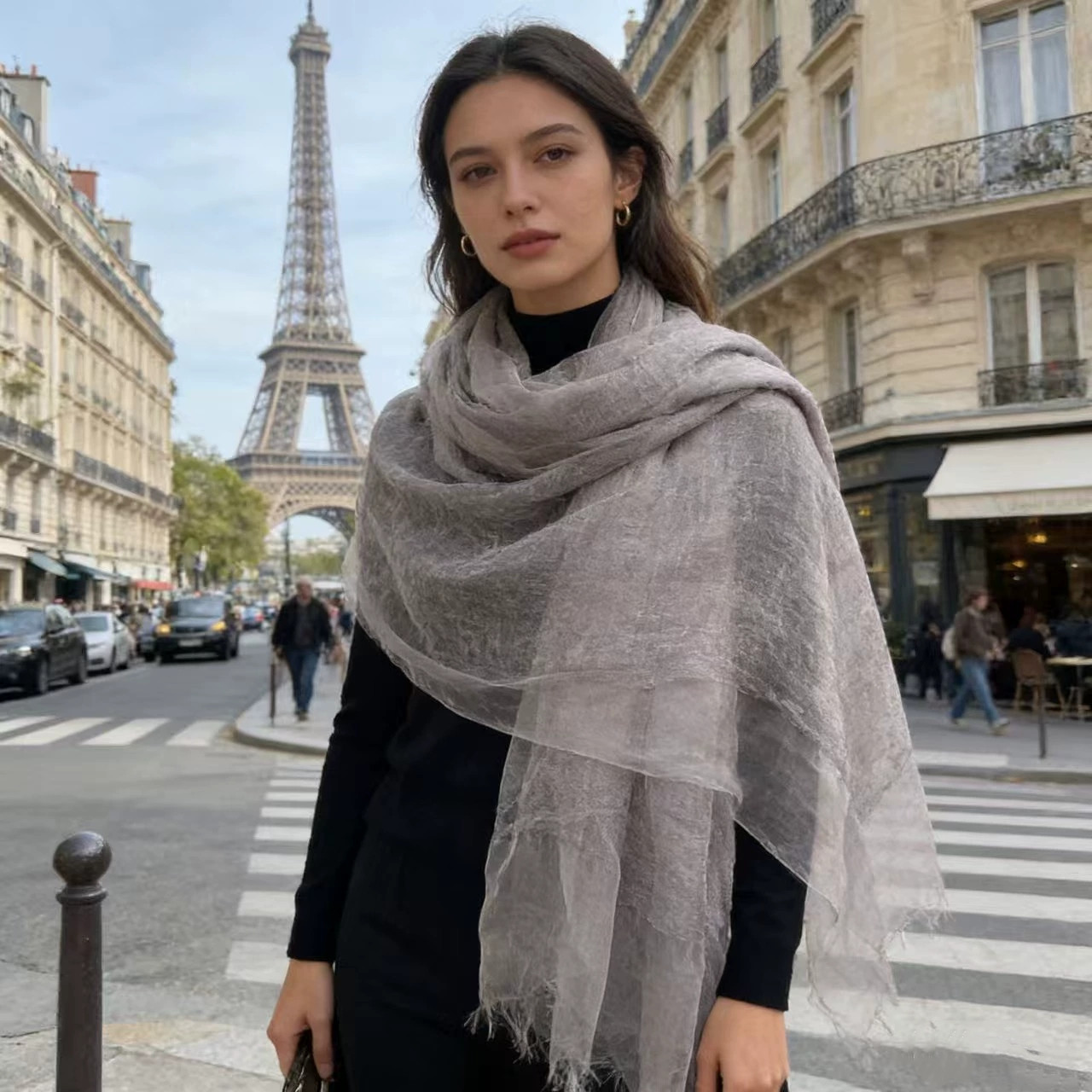 Écharpe en soie élégante et légère pour femme, protection solaire, châle polyvalent fin, écharpe rétro pour femme