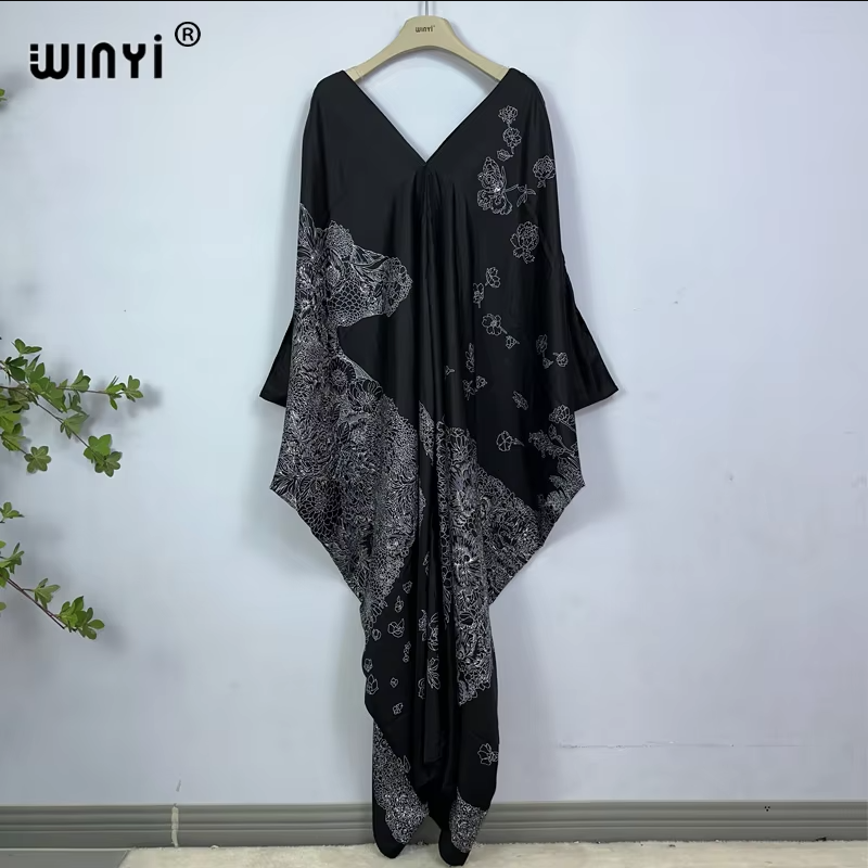 Robe longue d'été imprimée WINYI, Abaya musulmane, tenue de plage pour femme, vêtements de plage, kaftan Abaya de luxe Dubaï