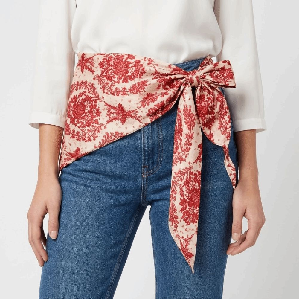 Écharpe de taille polyvalente en soie imitation, imprimé floral, style rétro, écharpe triangulaire en polyester, ceinture décorative pour jupes