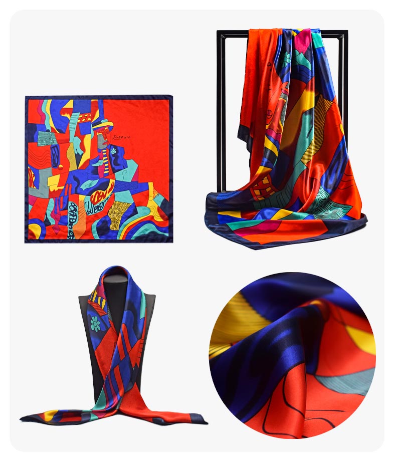90*90 cm carré foulard en soie femmes châle imprimé Satin Hijab femme marque de luxe carré dame silencieux foulard bandanna paréo fille
