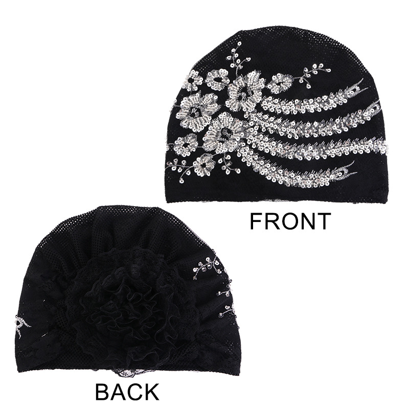 Turban en dentelle fleurie brodée pour femme, foulard musulman, bonnets, hijabs intérieurs prêts à porter