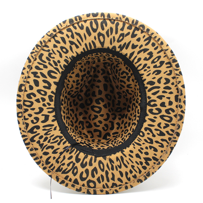 Chapeau Fedora léopard pour femmes, chapeau de route ouvert, à la mode, à large bord, en feutre, Panama, boucle de ceinture classique