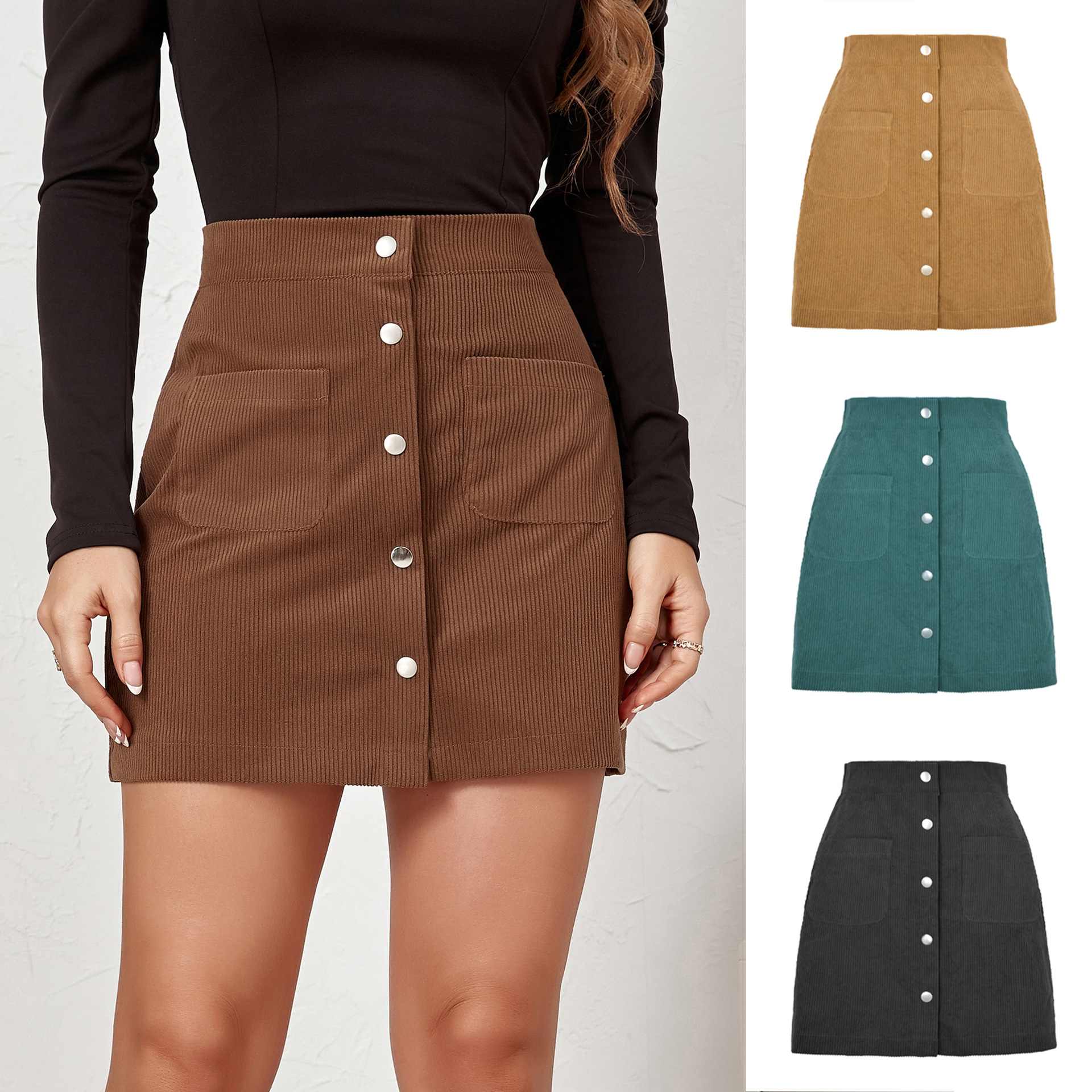 Jupe courte en velours côtelé GT Fesses pour femmes, vêtements décontractés pour femmes, robe éducative WSL5135, W15, document pur, automne, nouveau, 2023