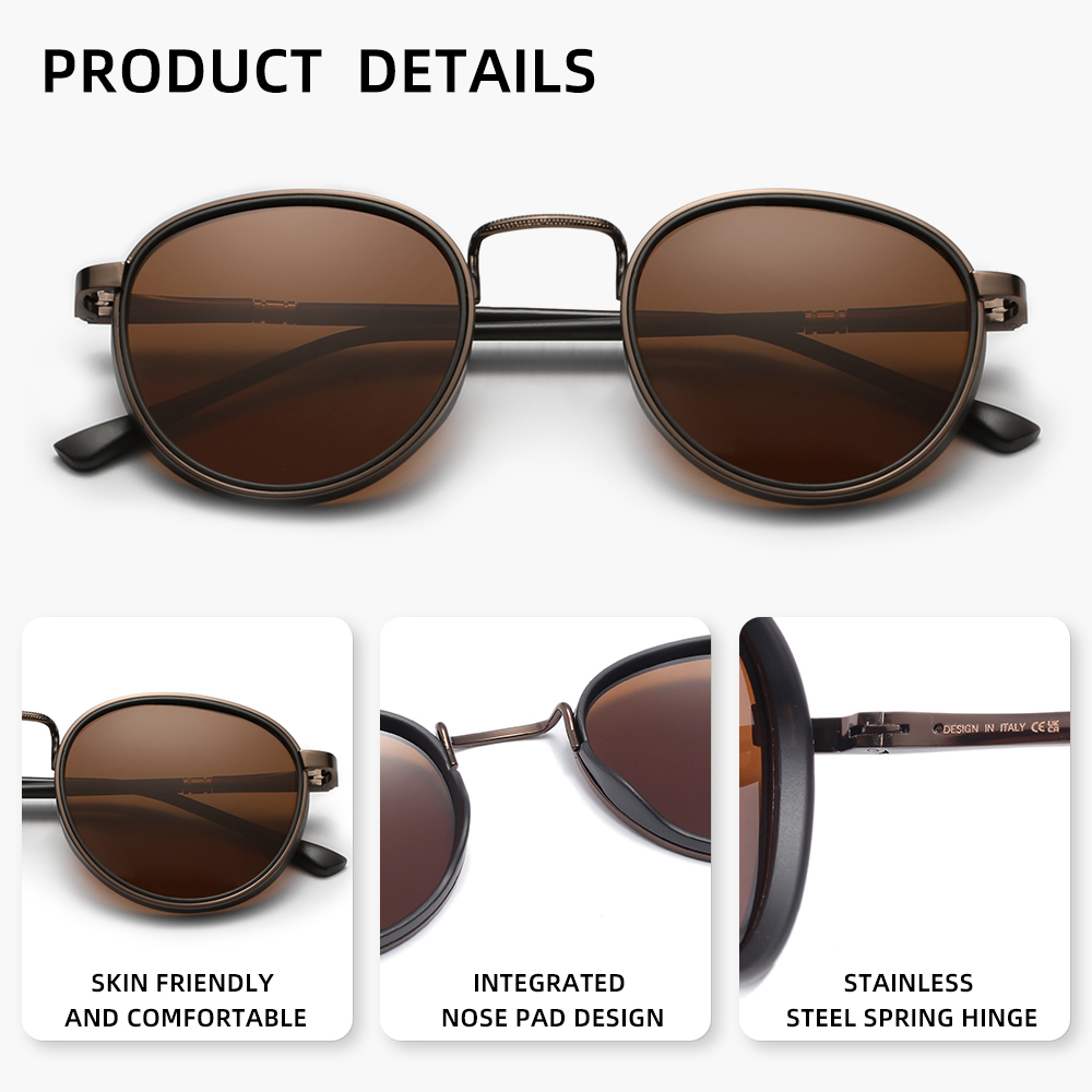 Lunettes de soleil rondes rétro pour hommes et femmes, polarisées, Design de luxe, accessoires de lunettes de conduite de haute qualité, UV400
