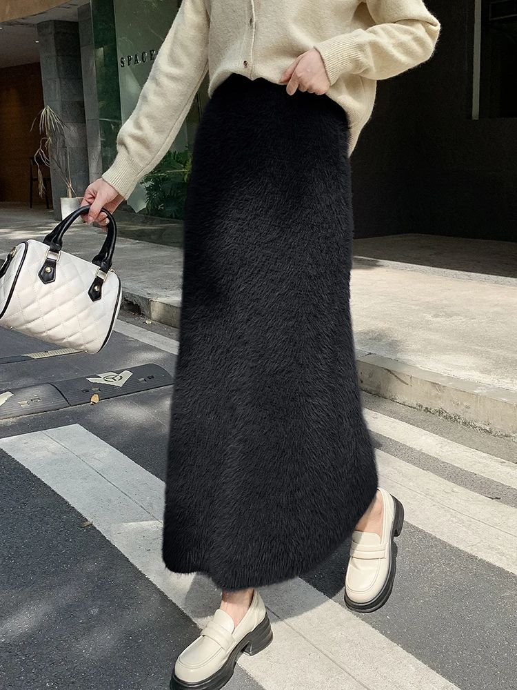 Jupe longue en tricot pour femmes, décontractée, épaisse, coréenne, taille haute, douce, trapèze, nouvelle collection automne hiver