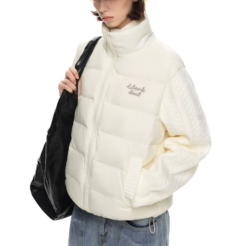Veste d'hiver pour femmes ZAROY, col montant tendance, manches en tricot, manteau rembourré en coton, vêtement décontracté léger et matelassé pour tous les jours.