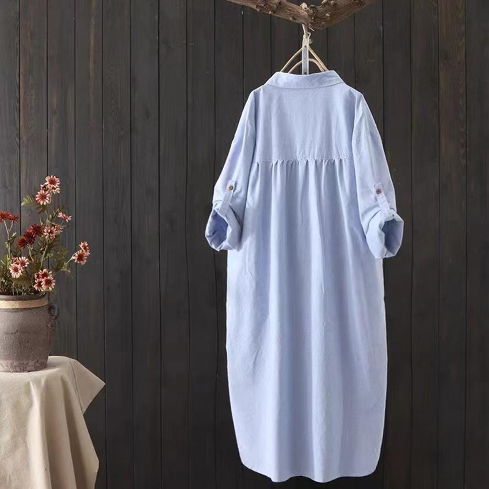Chemise mi-longue pour femmes, broderie de dessin animé, ourlet ample irrégulier, col rabattu, simple boutonnage, Protection solaire, haut à manches longues