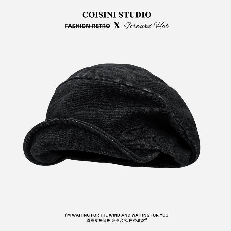 Casquette de peintre octogonale en jean rétro tendance pour hommes et femmes, style japonais polyvalent, casquette de newsboy à large bord souple, Gorra