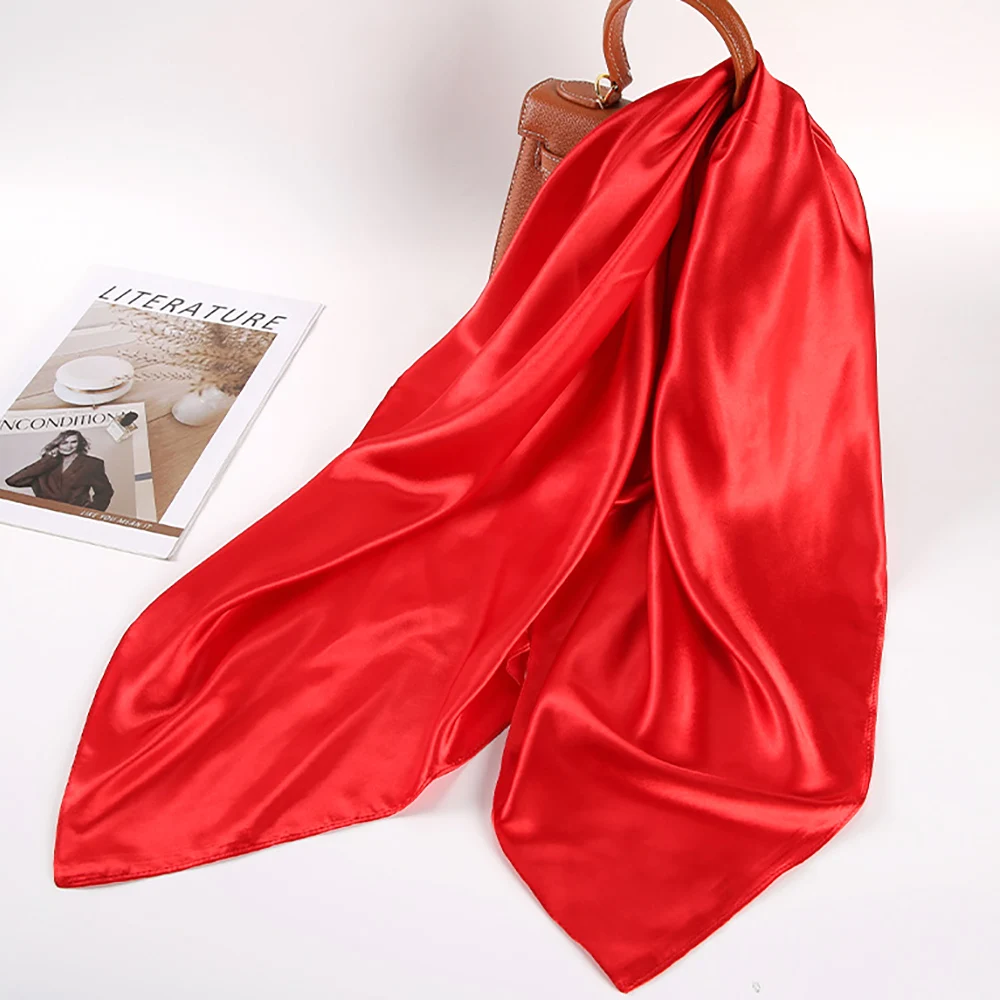 Foulard carré en satin uni 90x90cm pour femme, châle, écharpe, hijab, bandana