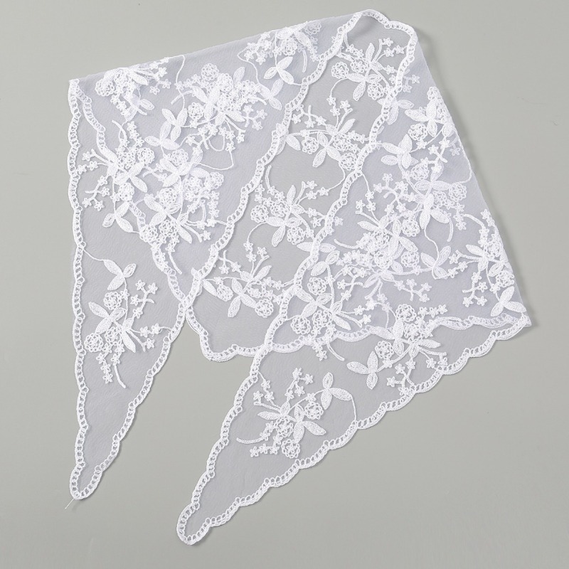 Élégant Foulard en Dentelle Brodé Creux, Bandana Couleur Unie, Foulard Triangulaire Fin Vintage, Mouchoirs pour Cheveux Femme