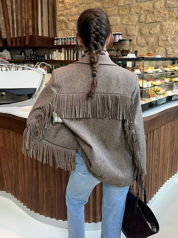 Femmes élégantes Blazer manteau col rabattu manches longues gland solide épais chaud veste femme 2026 printemps bureau dame vêtements d'extérieur