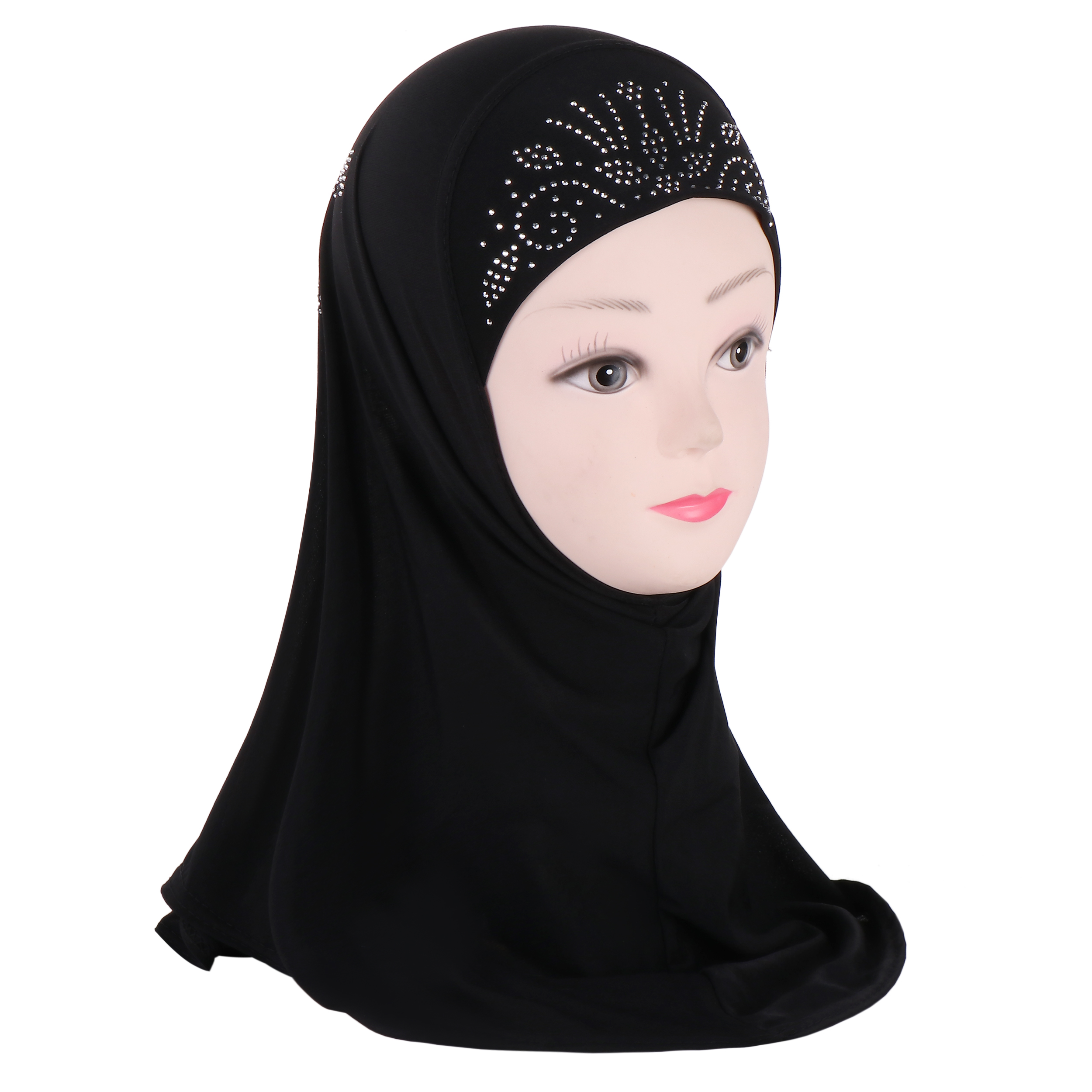 H359a Petit Hijab Musulman pour Filles de 2 à 6 Ans avec Strass, Qualité Supérieure, Foulard Islamique Amira à Enfiler, Foulard de Prière Très Vendu