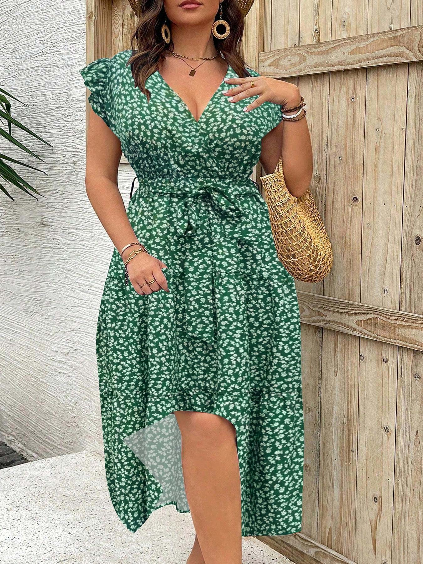 【Taille plus grande】 Robe à imprimé floral, robe décontractée à la mode Boho pour les vacances à la plage, vêtements grande taille pour femmes pour l'été