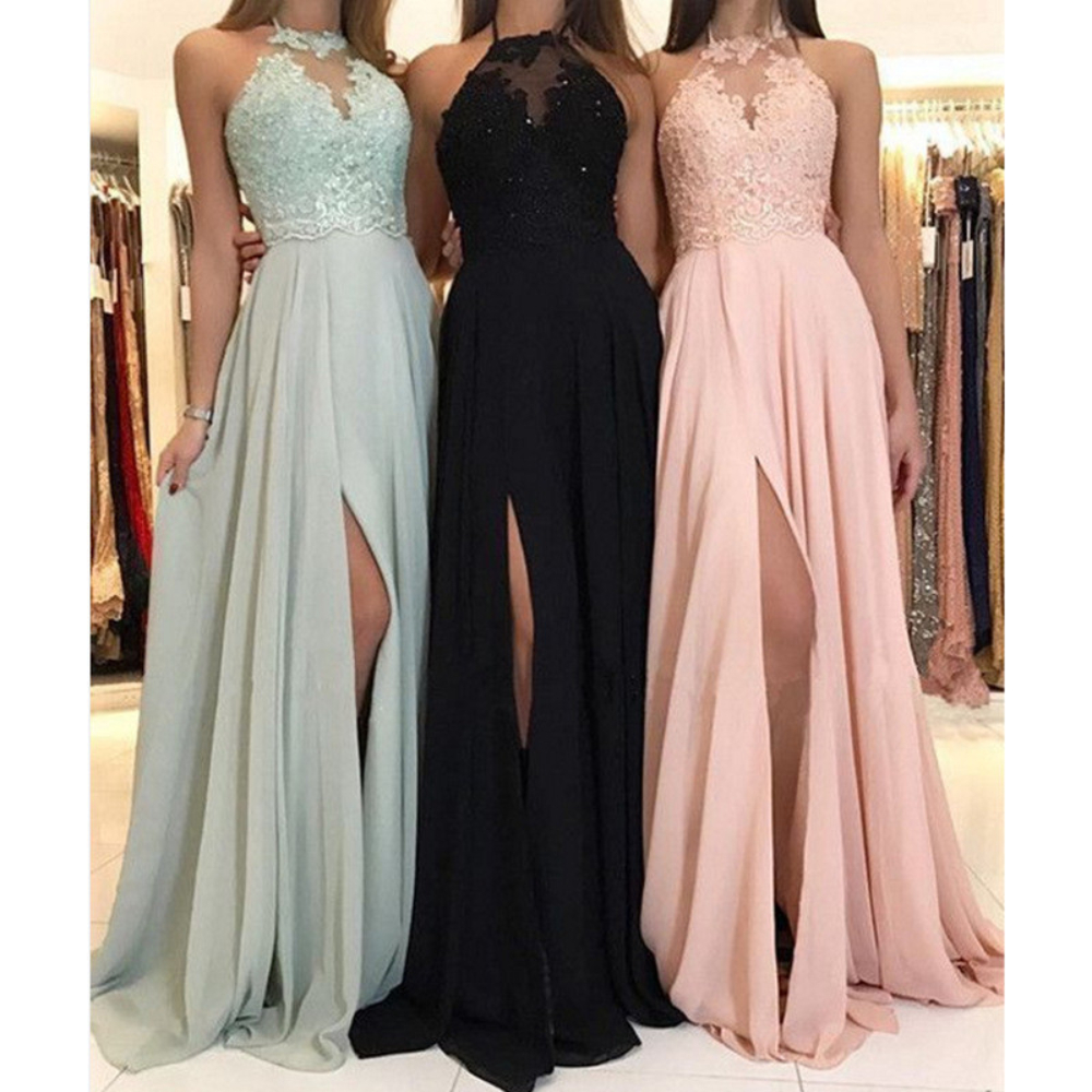 Robe de mariée longue en dentelle pour femmes, Sexy, col licou, florale, sans manches, taille haute, robes de soirée, coupe cintrée, élégante, 2024