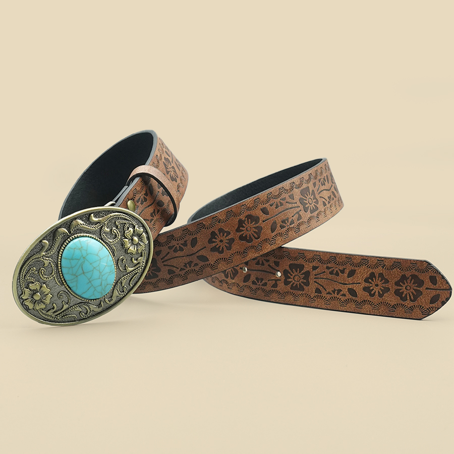 Ceinture élégante vintage royale pour femme – Design floral avec boucle bleu turquoise, parfaite pour les déplacements quotidiens et les voyages