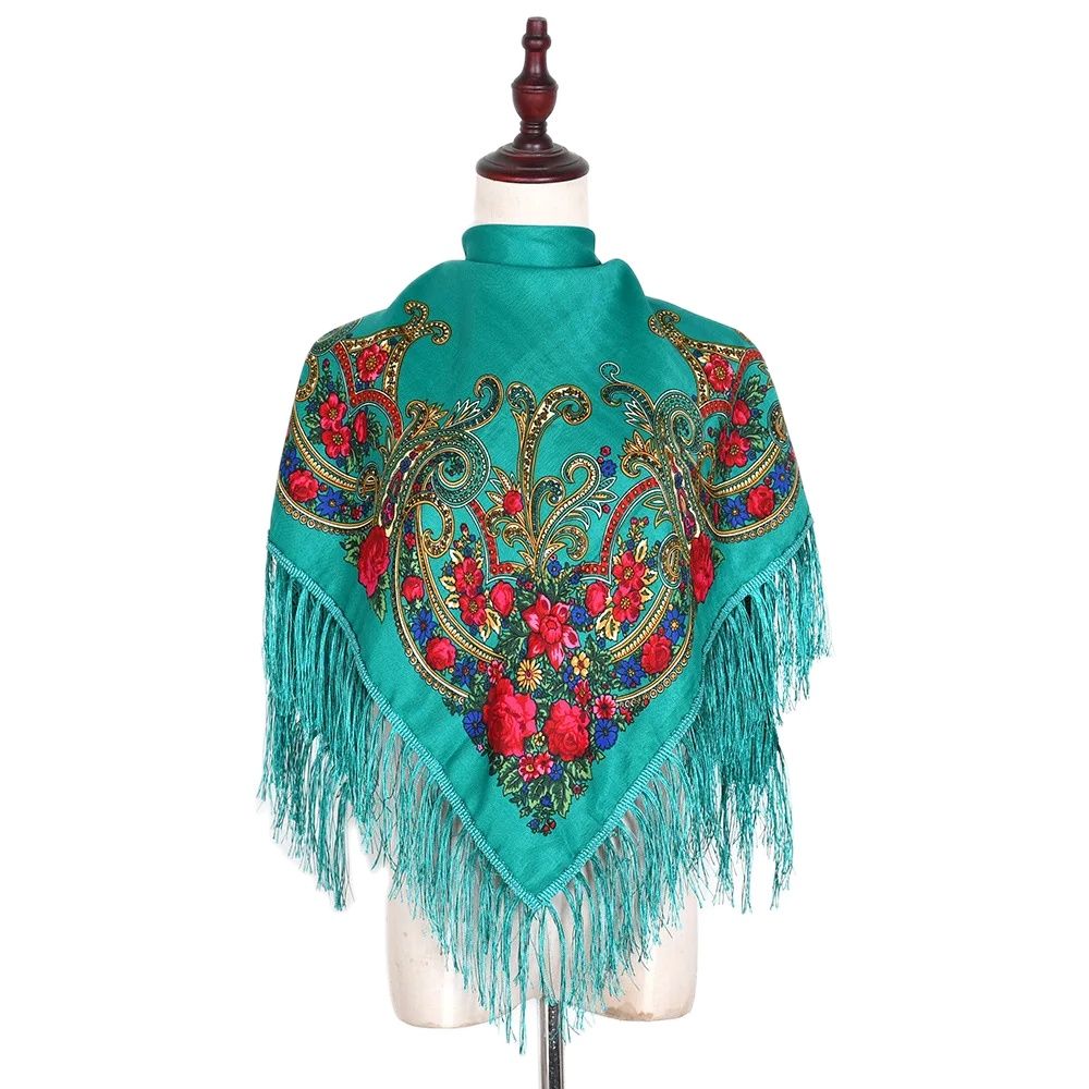 Foulard carré russe pour femmes, châles traditionnels ukrainiens, Bandana de luxe à franges imprimé Floral, bandeau de Style ethnique espagnol