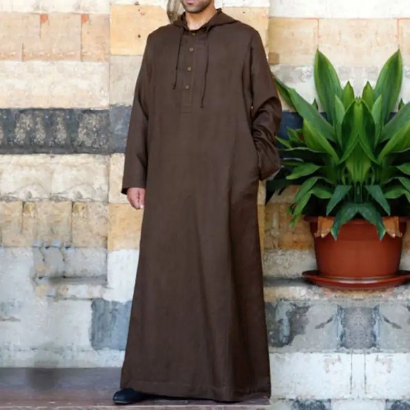 Qamis à capuche pour hommes, couleur unie, manches longues, style islamique, Kaftan, Jubba, vêtements arabes traditionnels, grandes tailles, robes – Arabie Saoudite, Dubaï