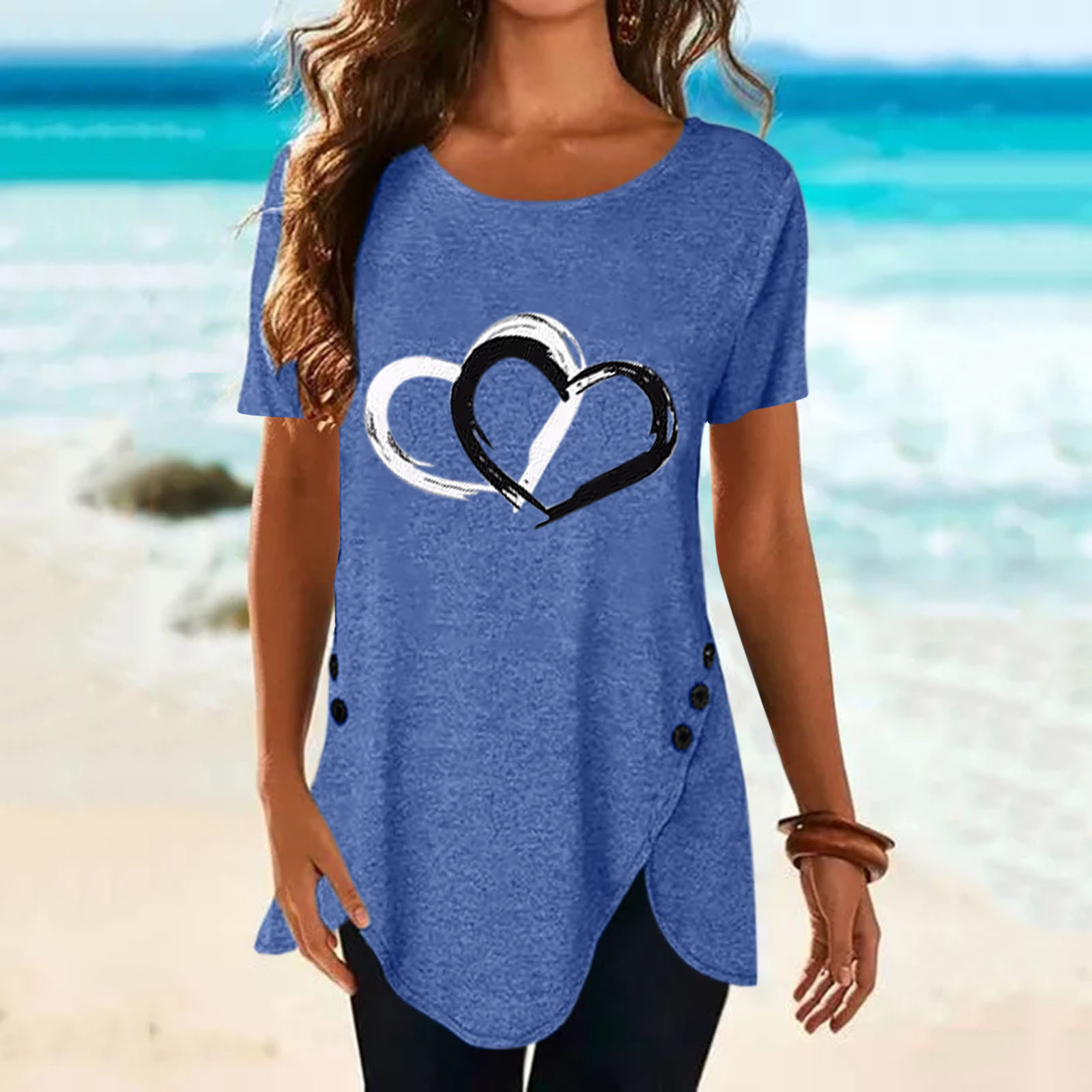 T-shirt mode grande taille hauts femmes décontracté col rond chemise t-shirts dames ample imprimé fleuri tunique chemise