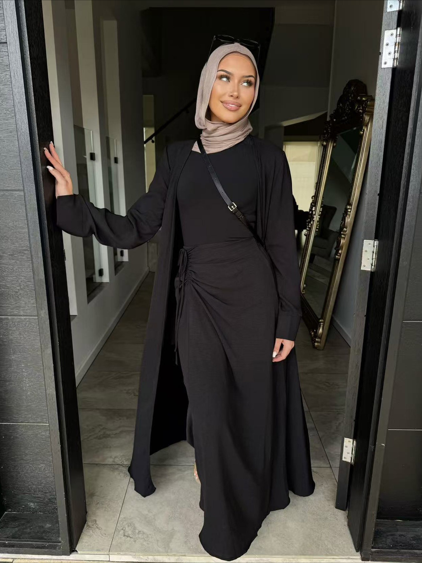Dubaï femmes Robe Abaya jupe 2 pièces ensemble Eid Cardigan élégant musulman Jalabiya Ramadan Islam fête arabe longue Robe maroc 2026