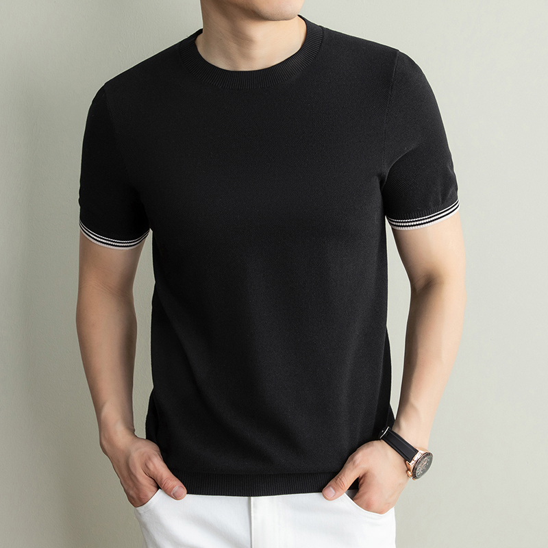 T-shirt en maille de lyocell respirant à manches courtes pour homme, coupe ajustée, en soie et lin de haute qualité, collection été 2026, tendance