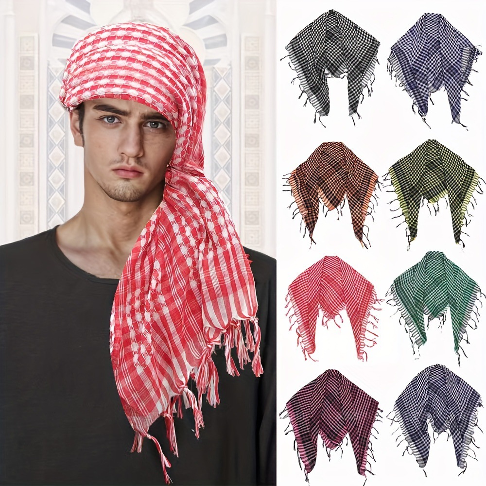 Foulard Shemagh Keffiyeh palestinien tactique du désert, respirant, multi-usage, avec pompons, pour le cyclisme, la randonnée, comme foulard arabe ou couvre-chef pour l'Aïd