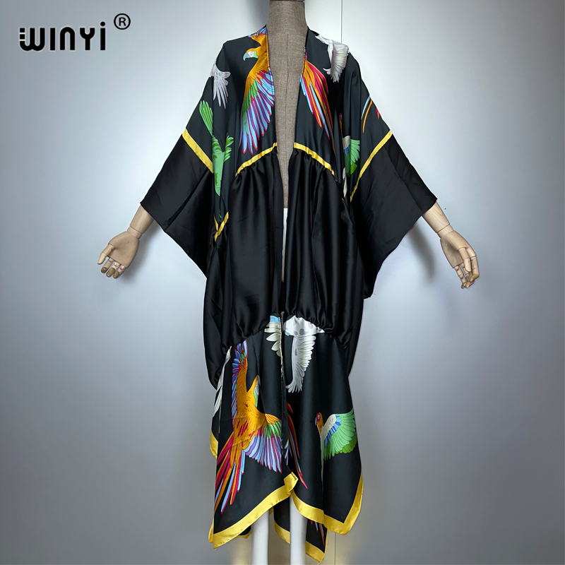 WINYI imprimé boho kimono maxi vêtements de plage couvrir robe de soirée de vacances abaya dubaï luxe femme musulmane mode ouvert sur le devant caftan