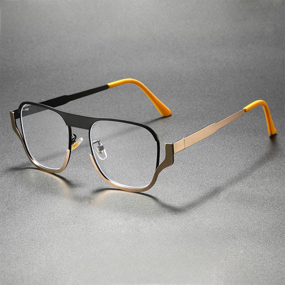 Lunettes d'aviateur pour hommes, élégantes, en métal, bicolores, surdimensionnées, anti-lumière bleue, monture pilote classique, sans correction